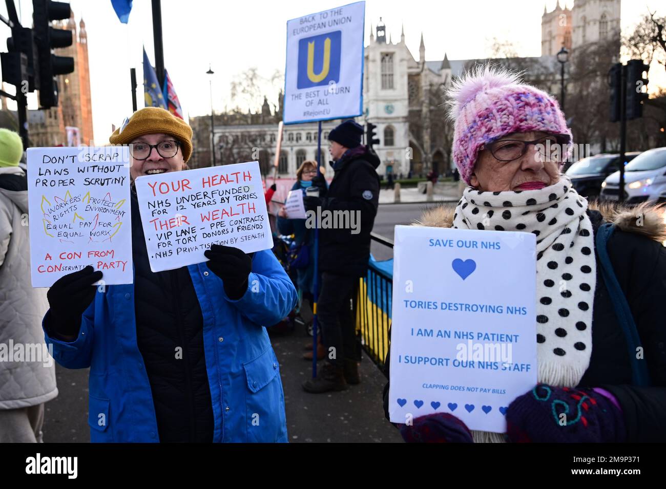 Westminster, Londra, Inghilterra, Regno Unito. Gennaio 18 2023. La Brexit non funziona e rientra nell’UE. La rovina dell'NHS, il costo della crisi, la sicurezza alimentare in realtà, tutto va storto. Credit: Vedi li/Picture Capital/Alamy Live News Foto Stock