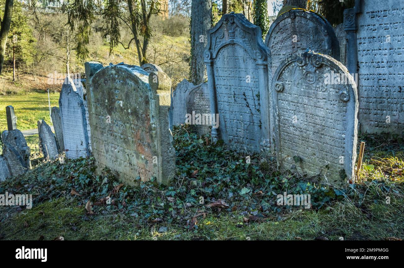 Antico cimitero ebraico a Trebbic, repubblica Ceca. Fondata nel 17th ° secolo e incluso nel mondo UNESCO lui Foto Stock