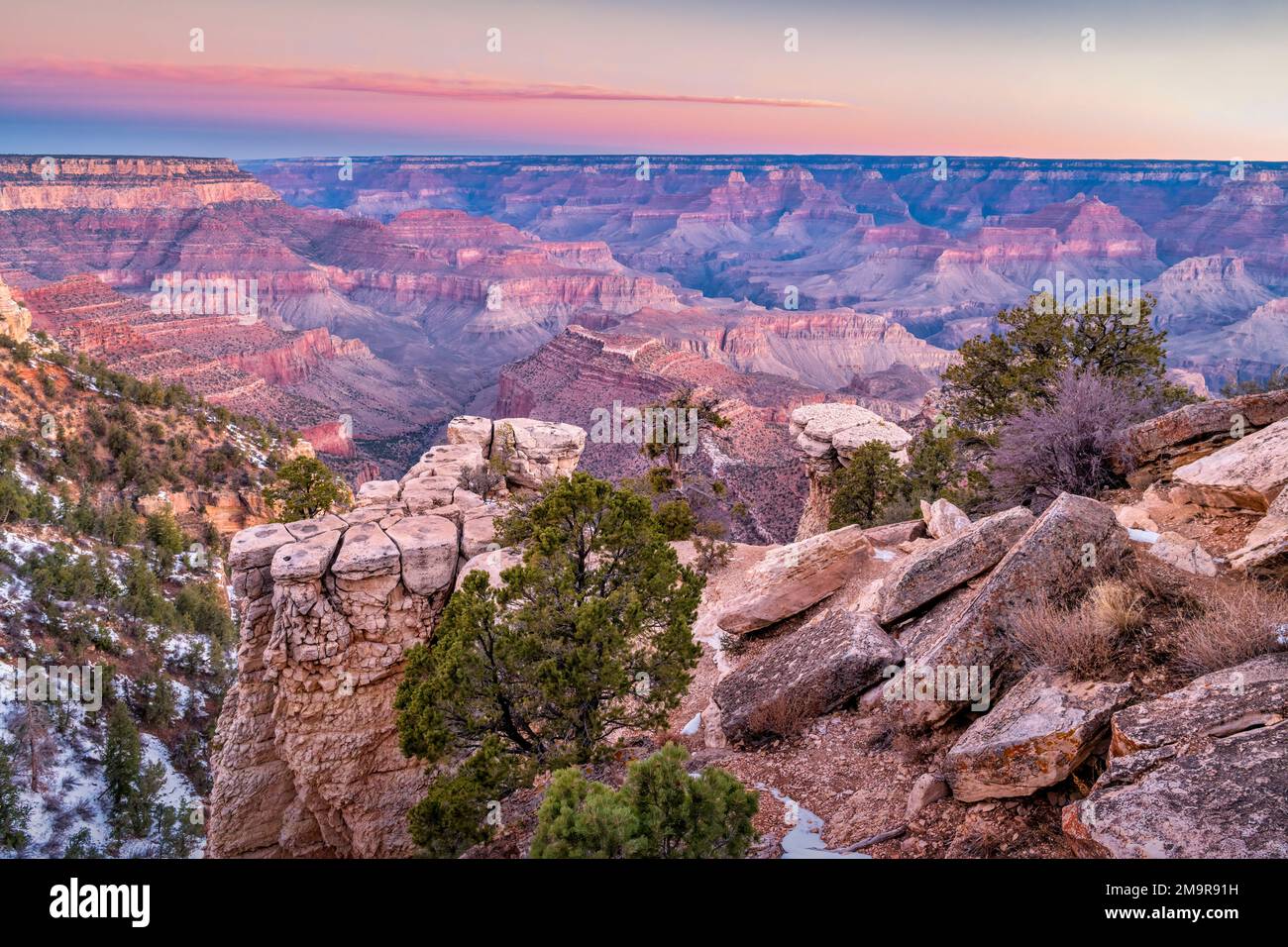 Parco nazionale del Grand Canyon all'alba, South Rim, Arizona, Stati Uniti Foto Stock
