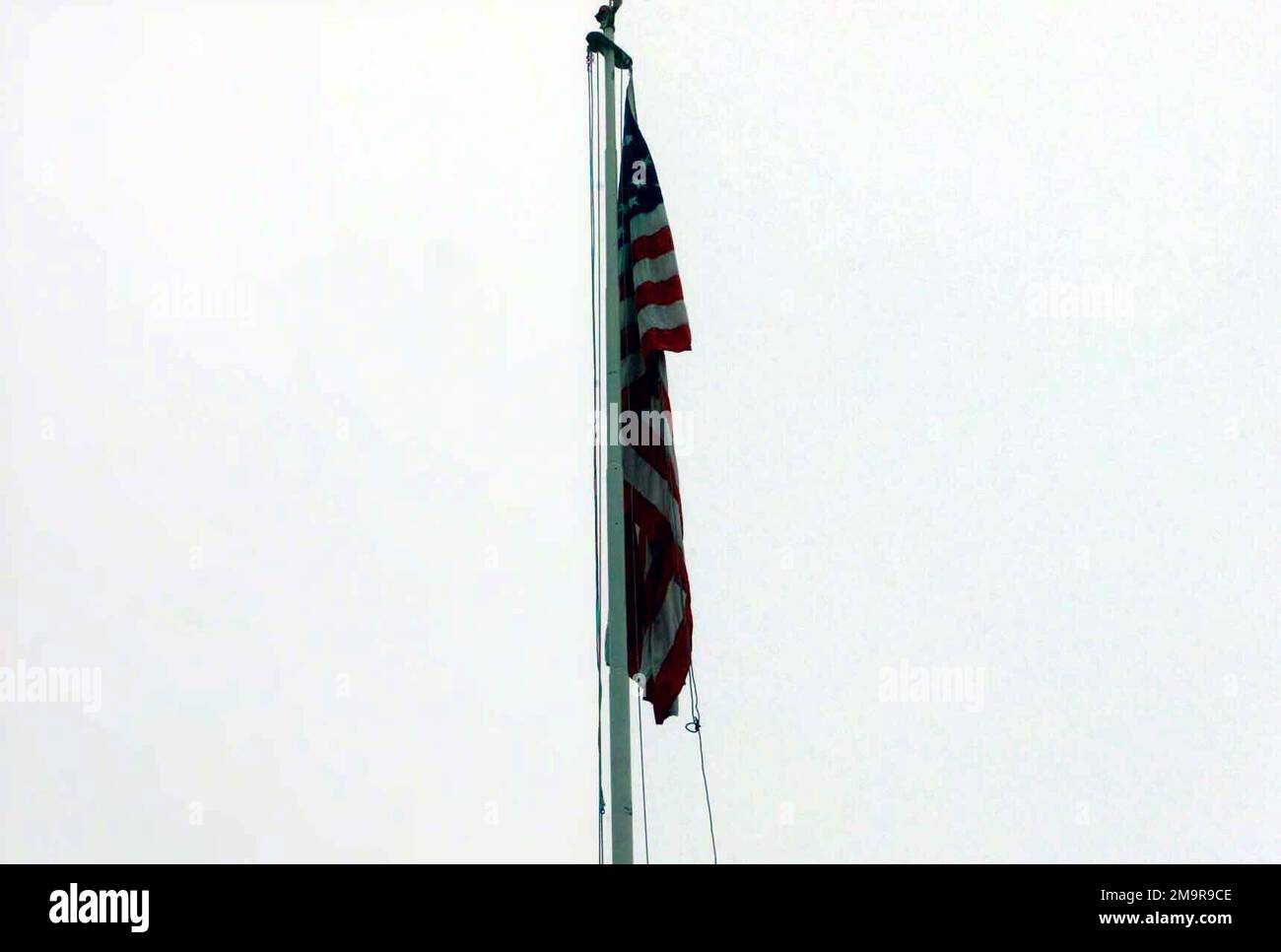 I colori alzati durante i colori di mattina alla 1st divisione Marine Quartier Generale, Marine Corps base (MCB) Camp Pendleton, California (CA). (Immagine substandard). Base: Marine Corps base Camp Pendleton Stato: California (CA) Paese: Stati Uniti d'America (USA) Foto Stock