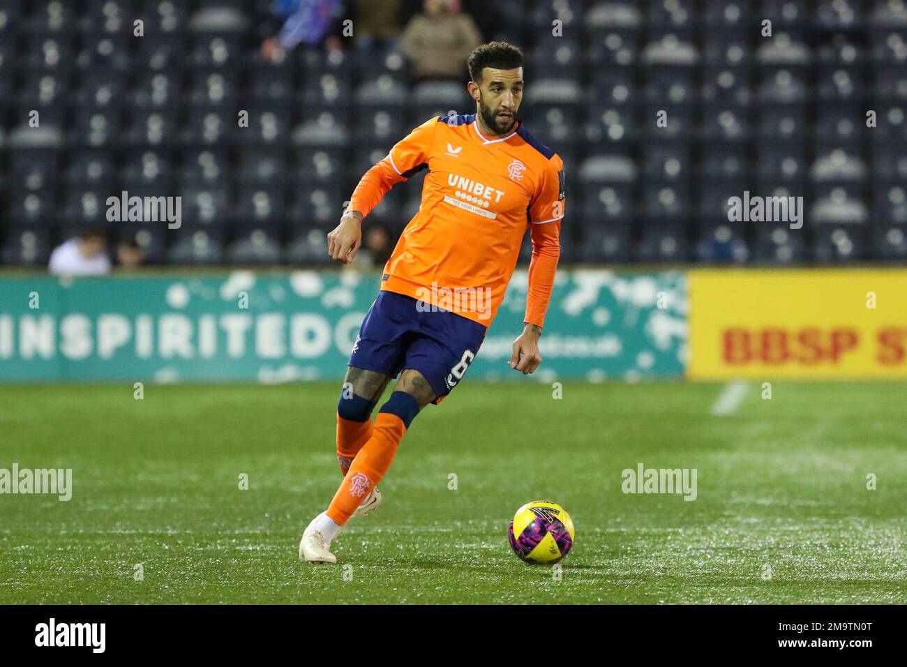 Rugby Park, Kilmarnock, Regno Unito. 18th Jan, 2023. In una partita della Scottish Premiership tra il Kilmarnock FC e i Rangers al Billy Bowie BBSP Rugby Park Stadium, i Rangers hanno vinto con 3 gol a 2. Gli scori erano Stokes (Kilmarnock) 6 minuti, Wright (Kilmarnock) 59 minuti, Morelos (Rangers) 23 minuti e 72 minuti, Kent (Rangers) 52 minuti. Armstrong (Kilmarnock) era cardato rosso a 59 minuti. Morelos è stato dato giocatore della partita. Credit: Findlay/Alamy Live News Foto Stock