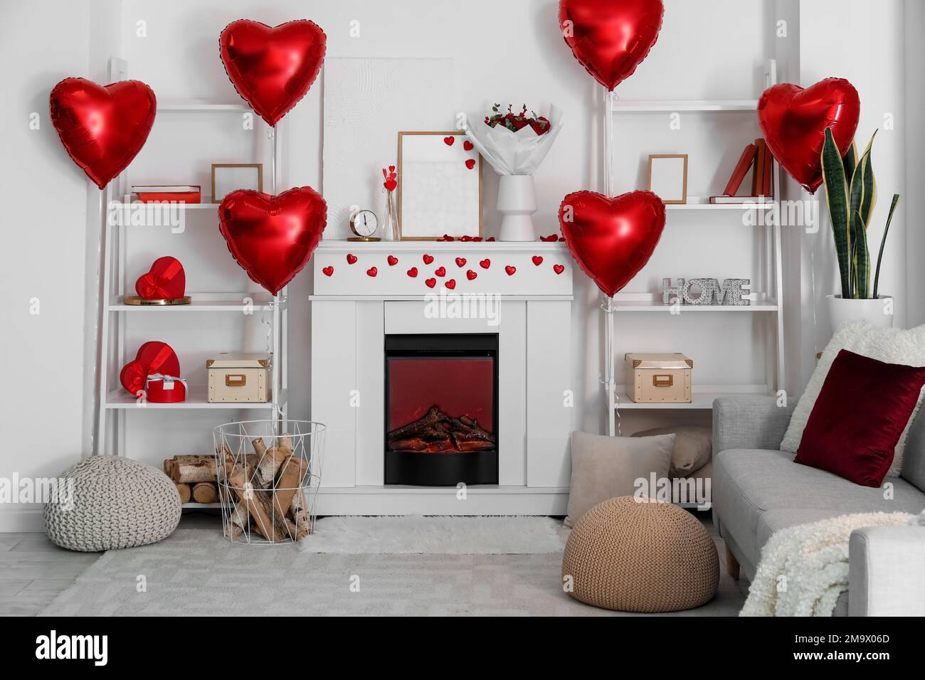 Striscione di San Valentino rosso e rosa con glter, decorazioni