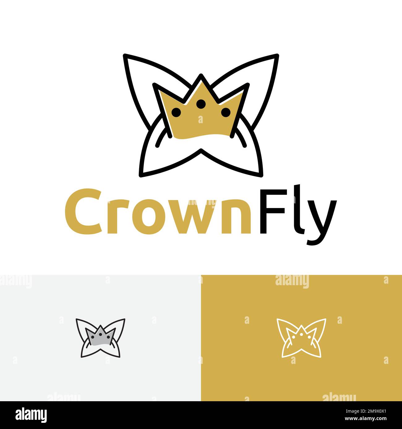 Logo business Butterfly Golden Crown Kingdom Prince Line Illustrazione Vettoriale