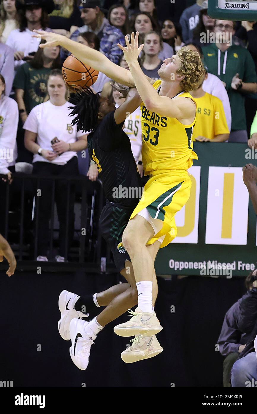 Baylor forward Caleb Lohner fouls Norfolk State guard Cahiem Brown as