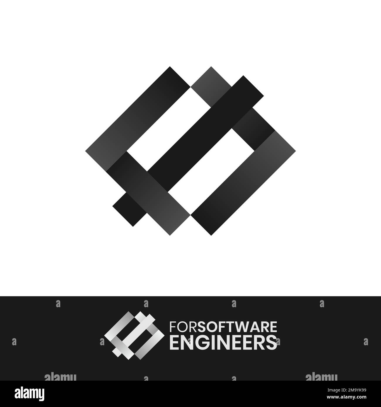 Logo per sviluppatori o ingegneri di software con formato vettoriale EPS moderno, semplice, audace e di lusso. Illustrazione Vettoriale