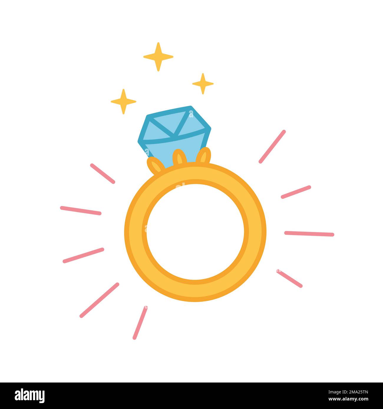 Anello con icona Diamond, fidanzamento e illustrazione dell'anello di nozze. Disegno di line art, illustrazione piatta Vector, stile doodle. Illustrazione del giorno di San Valentino Illustrazione Vettoriale