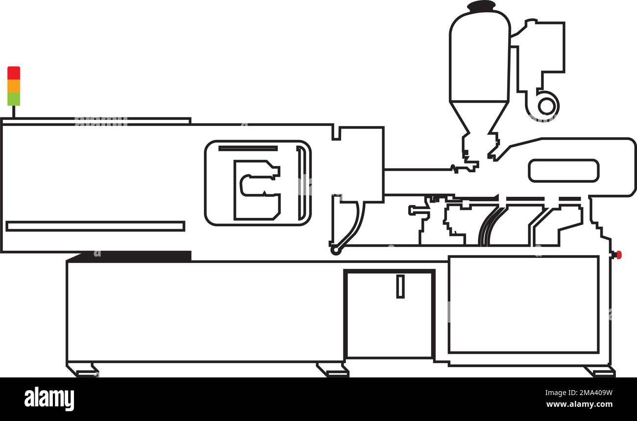 icona pressa ad iniezione elettrica o idraulica. disegno di illustrazione vettoriale. Illustrazione Vettoriale
