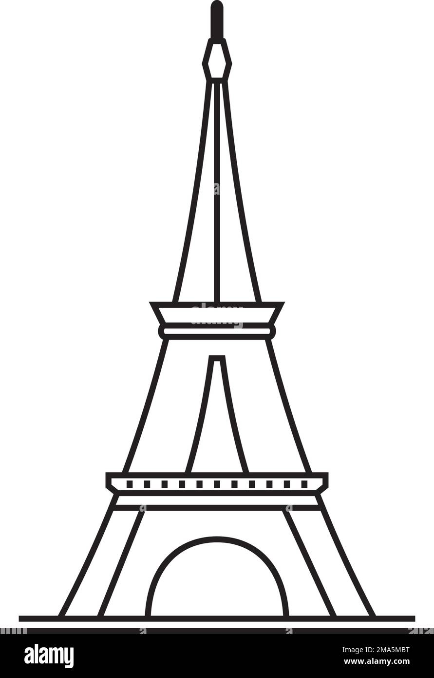 Torre Eiffel a Parigi. Isolato su sfondo bianco, disegno vettoriale. Illustrazione Vettoriale
