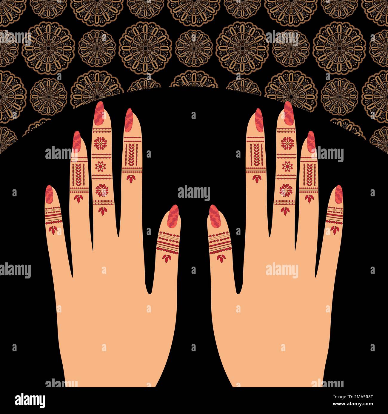 Henna Mehndi floreale disegno dell'illustrazione della mano del vettore, Henna Hands Vector, henna hands modello del banner disegno dello sfondo, Henna banner Logo sfondo Foto Stock