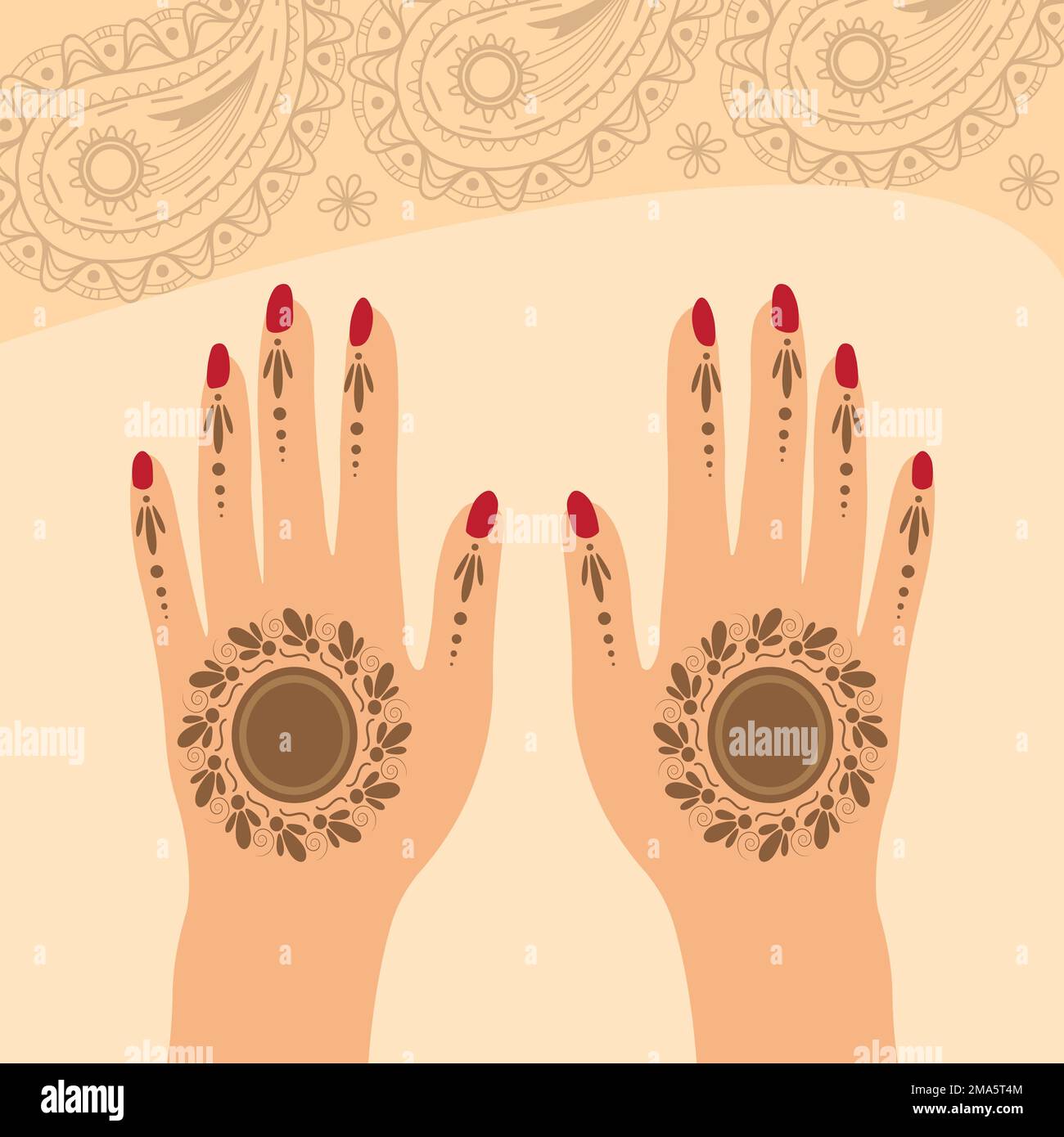 Henna Mehndi floreale disegno dell'illustrazione della mano del vettore, Henna Hands Vector, henna hands modello del banner disegno dello sfondo, Henna banner Logo sfondo Foto Stock