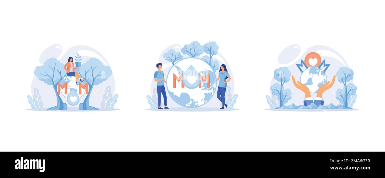 Giornata Internazionale della Madre Terra, problemi ambientali e protezione ambientale. Vacanza universale simbolica d'amore, cura casa comune, set appartamento vecto Illustrazione Vettoriale