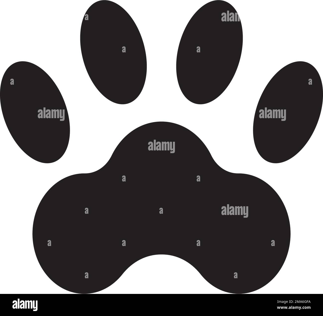 Dog o Cat Paw Print, piede animale. Illustrazione dell'icona vettore piatto. Semplice simbolo nero su sfondo bianco. Illustrazione Vettoriale