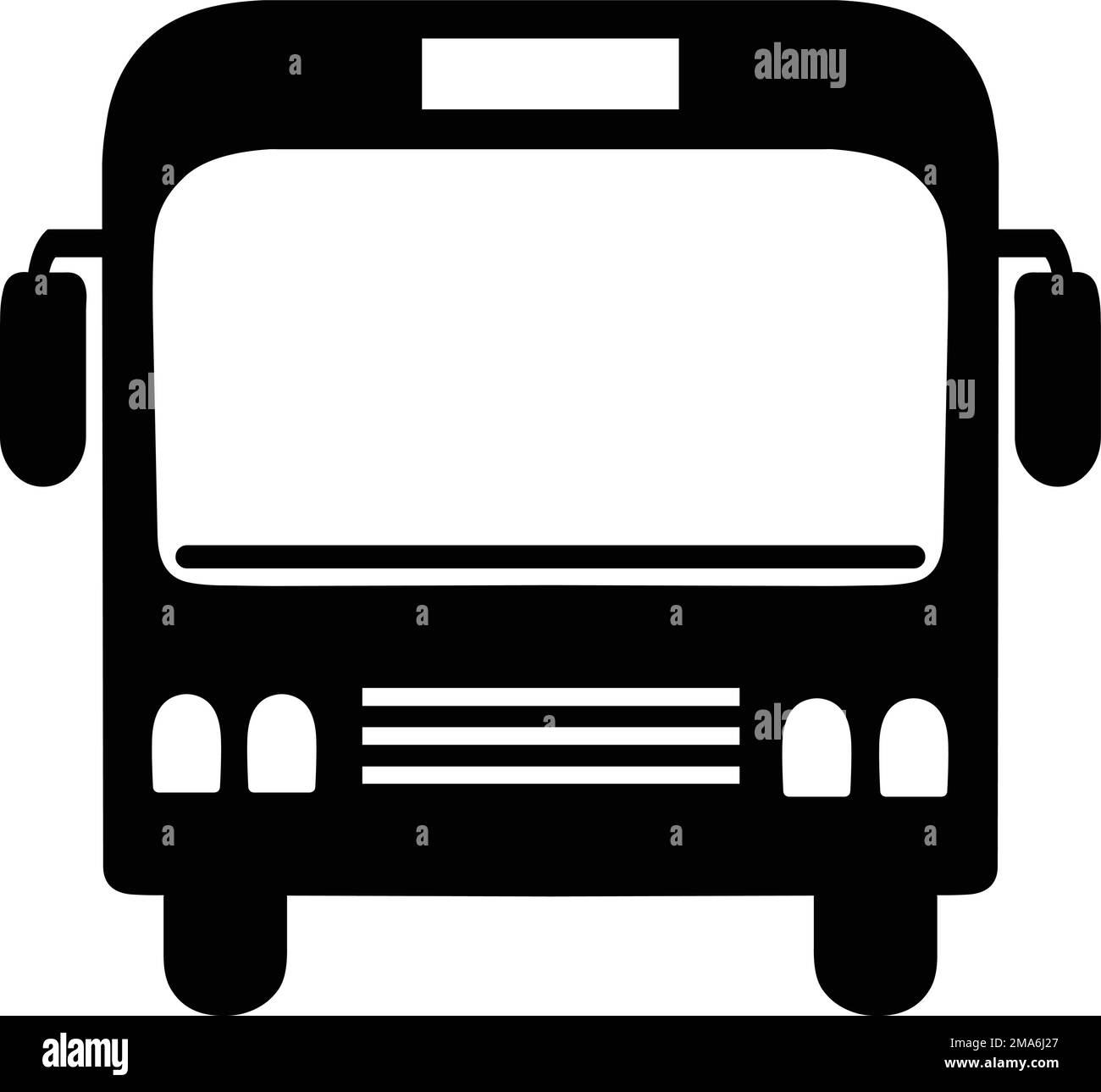 Vista frontale di un'icona bus in bianco e nero Illustrazione Vettoriale