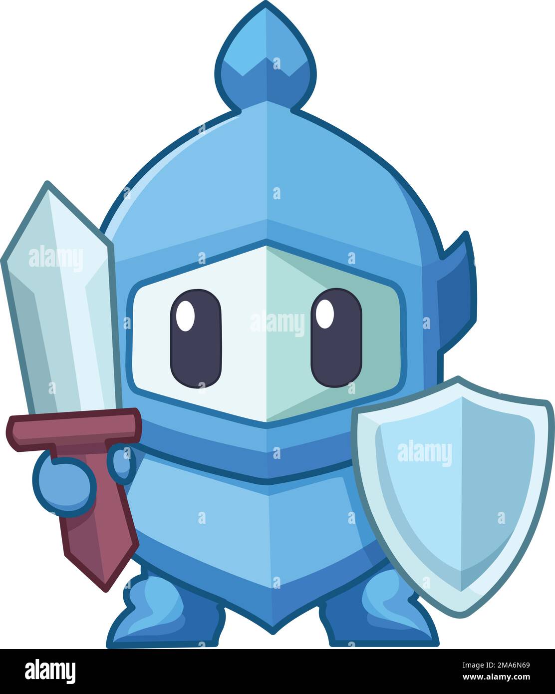 Carino personaggio icona cavaliere con una spada e uno scudo Illustrazione Vettoriale