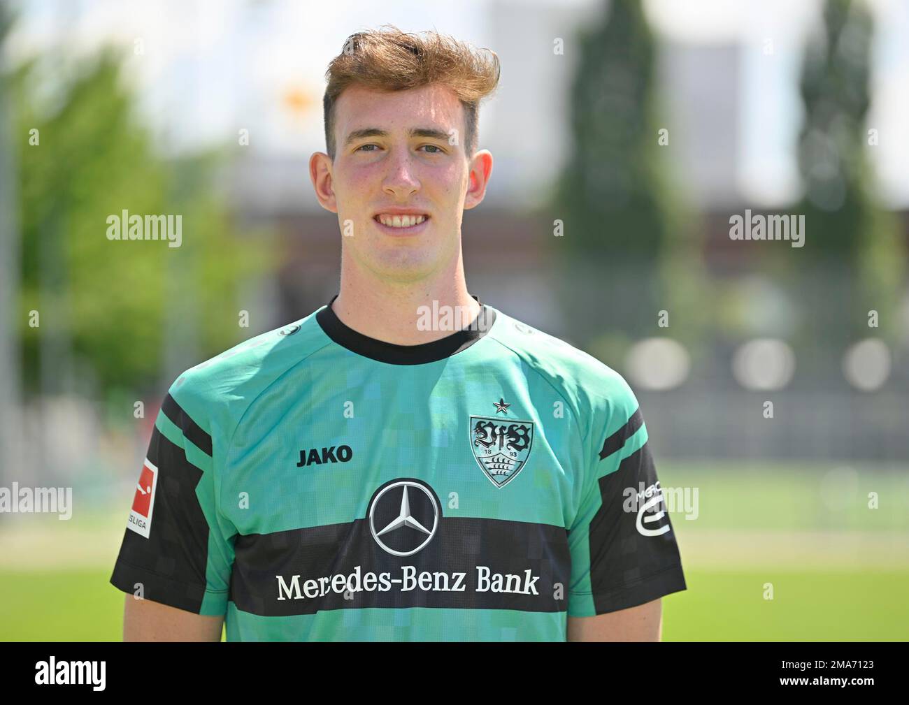 Portiere Florian Schock VfB Stuttgart Portraittermin VfB Stuttgart 2022 2023 giocatore di licenza Calcio 1. Bundesliga Men GER Stoccarda 05. 07. 2022 Foto Stock