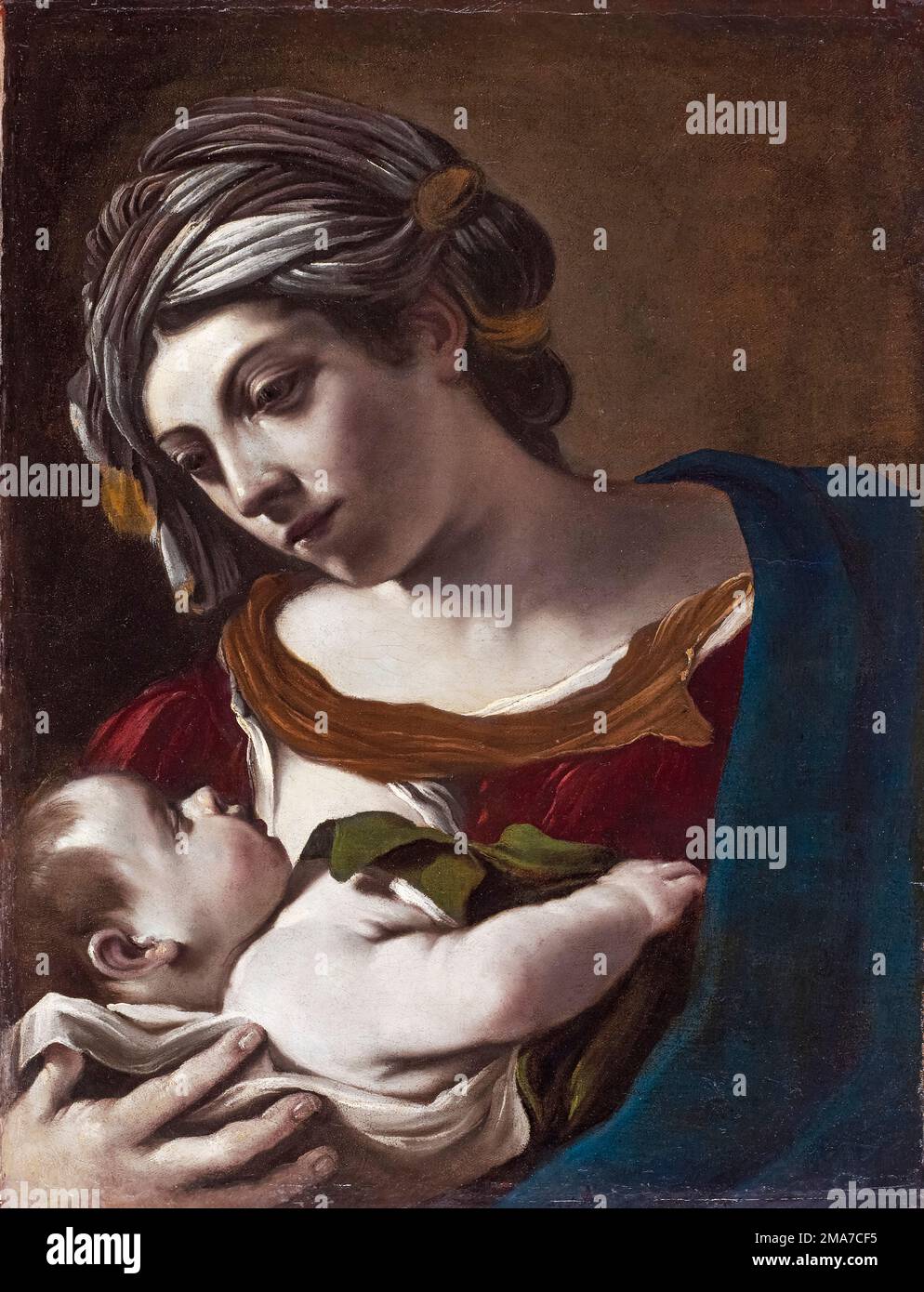 Pittura Giovanni Francesco Barbieri, Madonna col Bambino, olio su tela, 1621-1622 Foto Stock