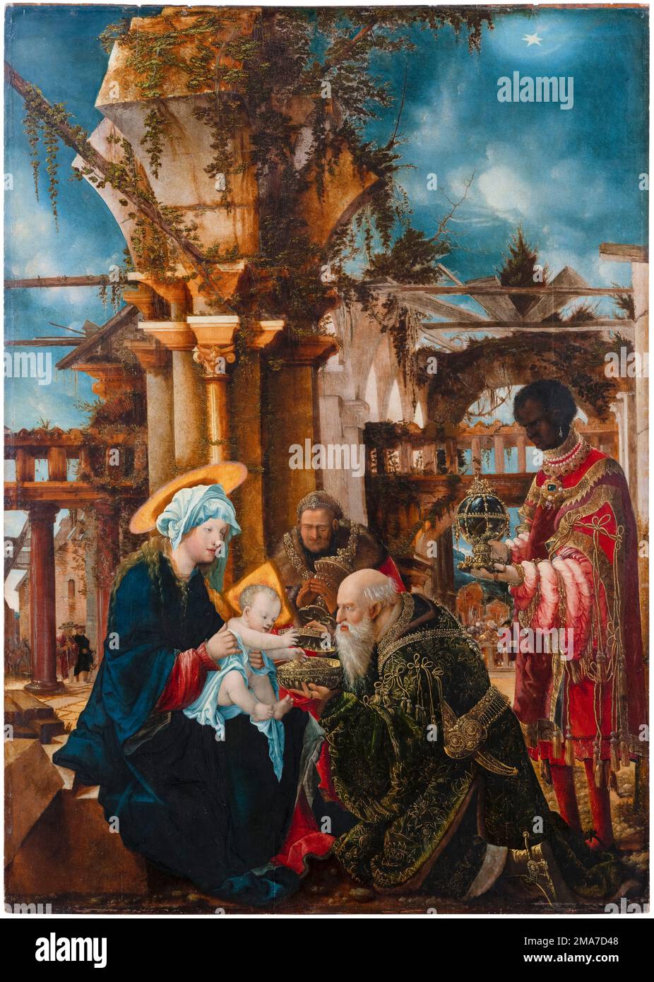 Albrecht Altdorfer, Adorazione dei Magi, pittura in mezzi misti su legno di calcari, 1530-1535 Foto Stock