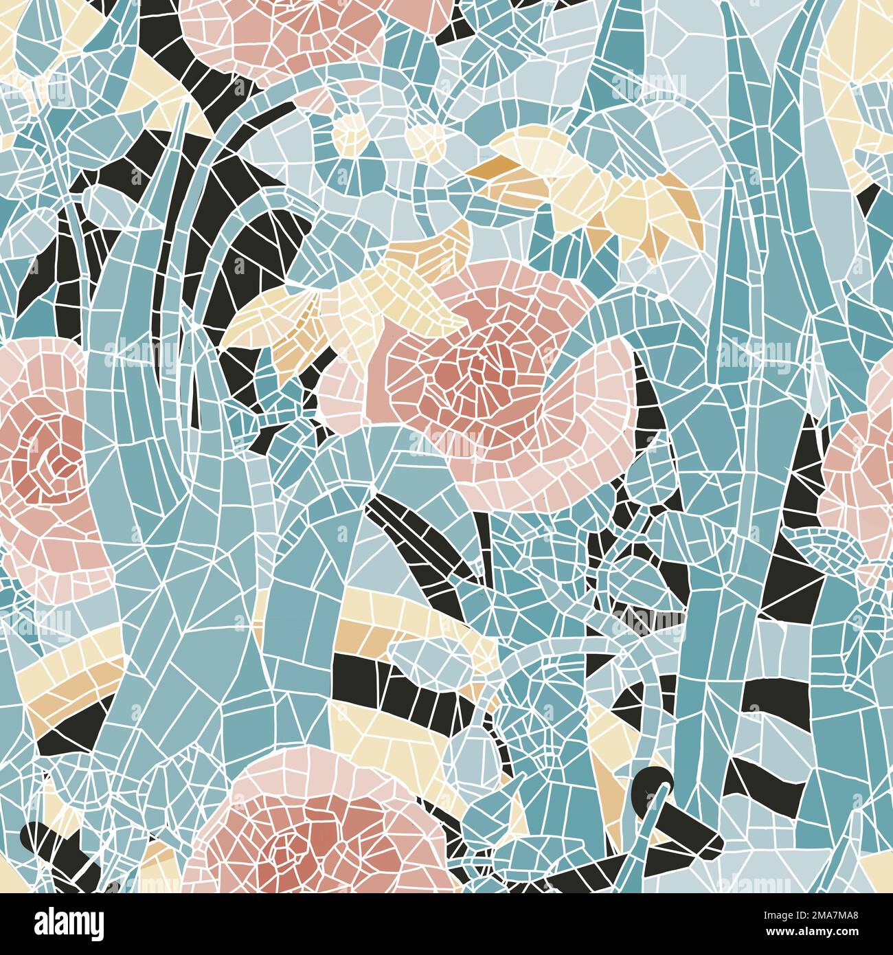 Motivo a mosaico senza cuciture. Motivo vintage senza cuciture con un effetto di attrito. Tappeto patchwork. Piastrelle astratte senza cuciture disegnate a mano. Piastrelle Azulejos Illustrazione Vettoriale