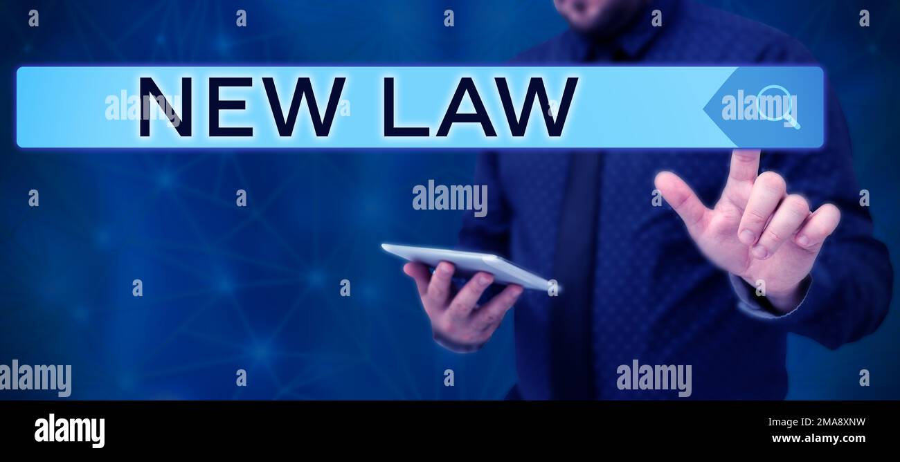 Visualizzazione concettuale Nuova legge. Parola per sistema di regole che hanno applicato attraverso sociale o governativo Foto Stock