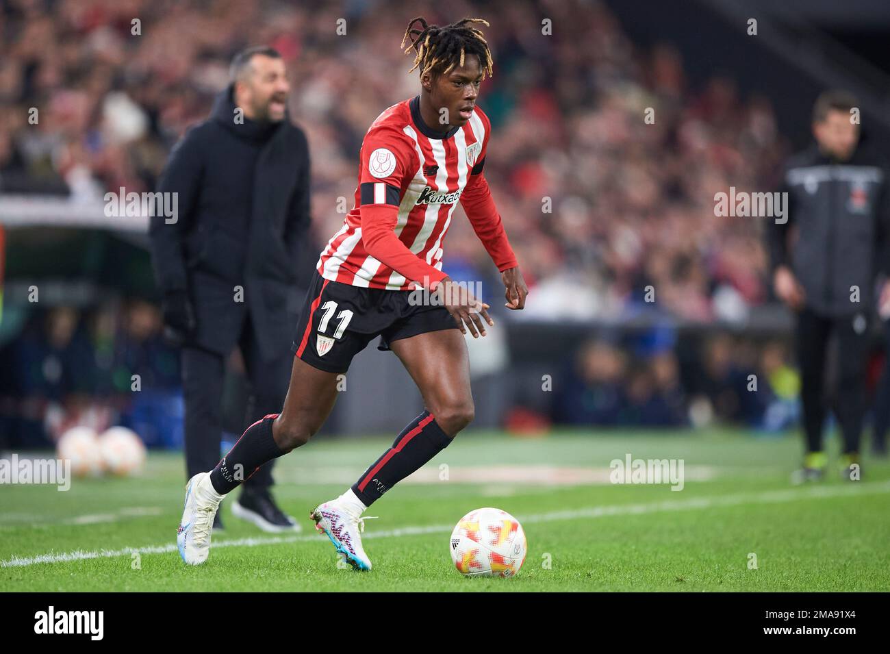 Nico Williams dell'Athletic Club durante la partita della Copa del Rey tra Athletic Club e RCD Espanyol allo stadio di San Mames il 18 gennaio 2023, a Bilbao, Foto Stock