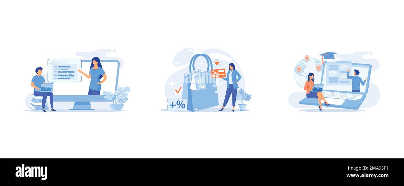 Corsi online abstract concept , Consumer motivation abstract concept, Global online Education abstract concept, set flat vector Modern Illustration Illustrazione Vettoriale