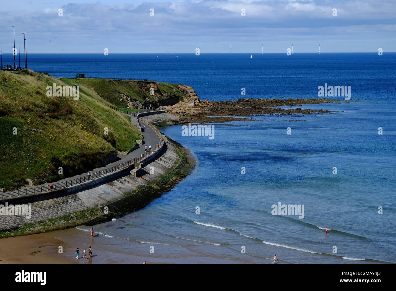 Una splendida vista sulla spiaggia di King Edward's Bay a Tynemouth, Regno Unito. Foto Stock