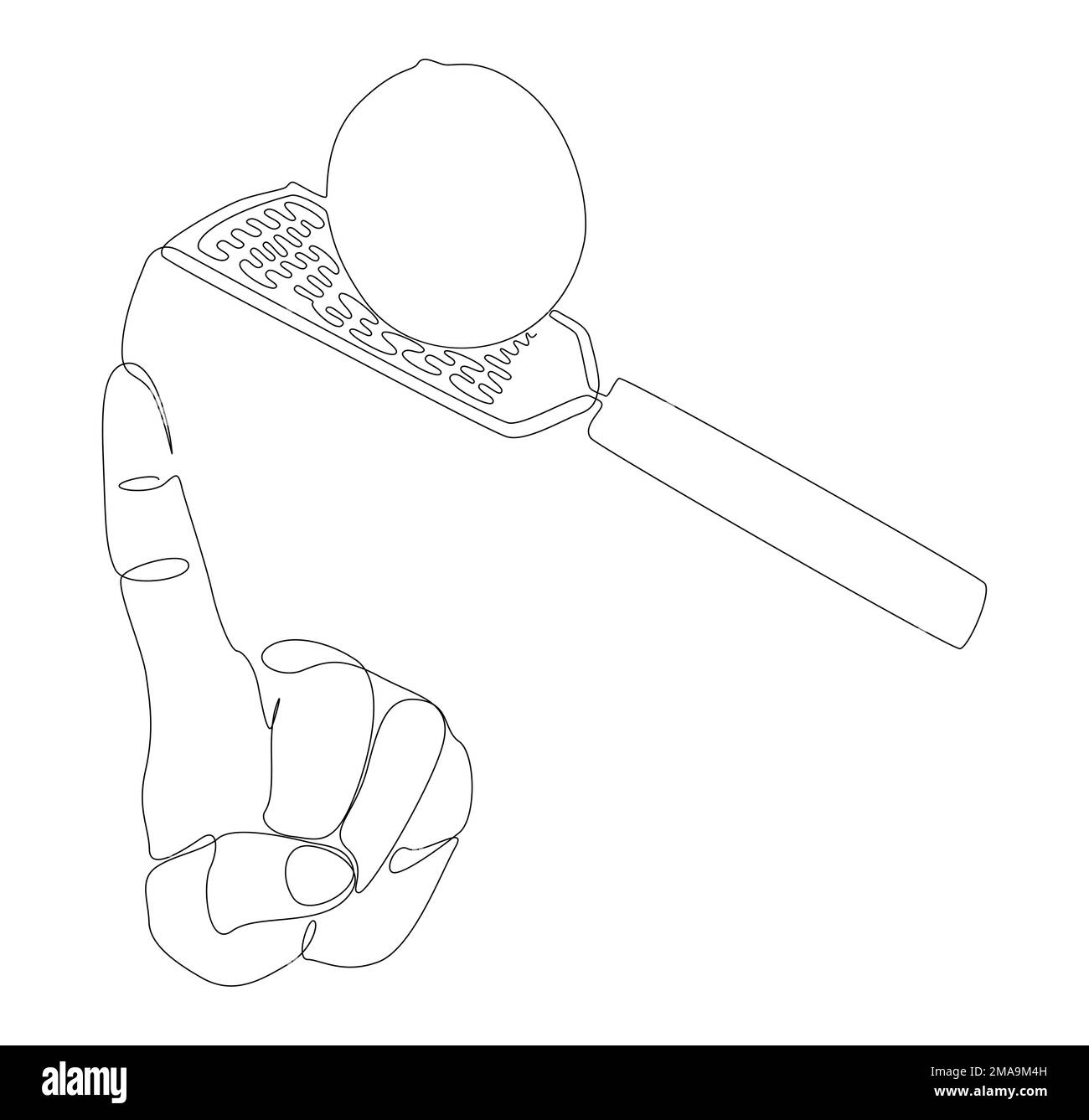 Una linea continua di indice puntando a limone e grattugia. Concetto di vettore di illustrazione a linea sottile. Disegno di contorno idee creative. Illustrazione Vettoriale