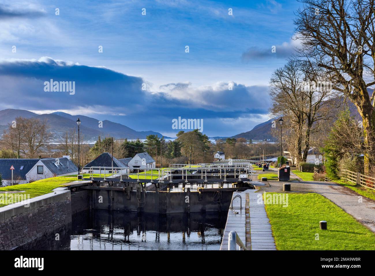 Fort William Scotland Banavie Neptunes Scala in una mattina di gennaio Foto Stock