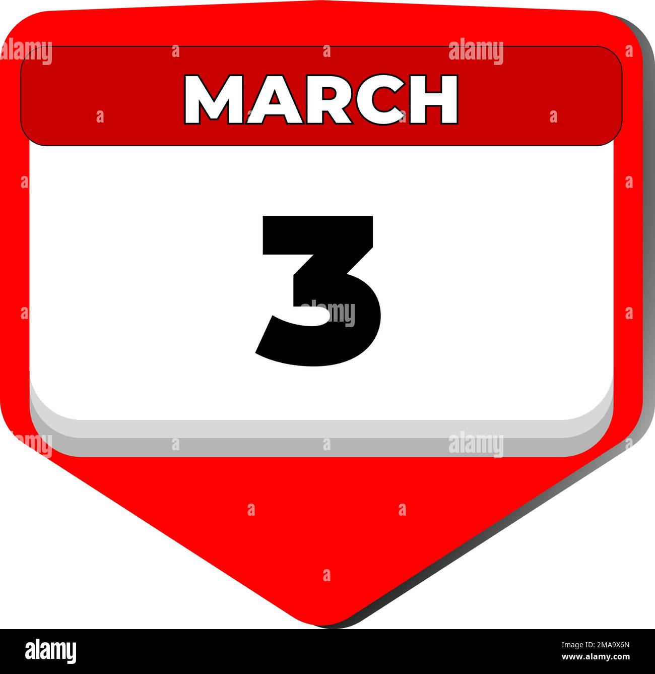 3 marzo vettore icona calendario giorno. 3 marzo. Terzo giorno di marzo. 3rd numero di data. calendario di 3 giorni. Tre date. Liberazione Bulgaria Illustrazione Vettoriale
