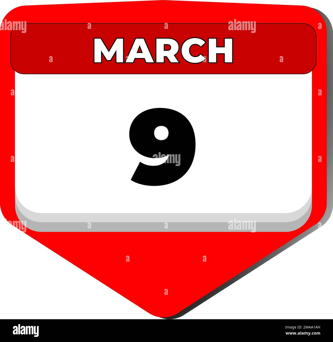 9 marzo vettore icona calendario giorno. 9 marzo. Nono giorno di marzo. 9th numero di data. calendario di 9 giorni. Nove data Illustrazione Vettoriale