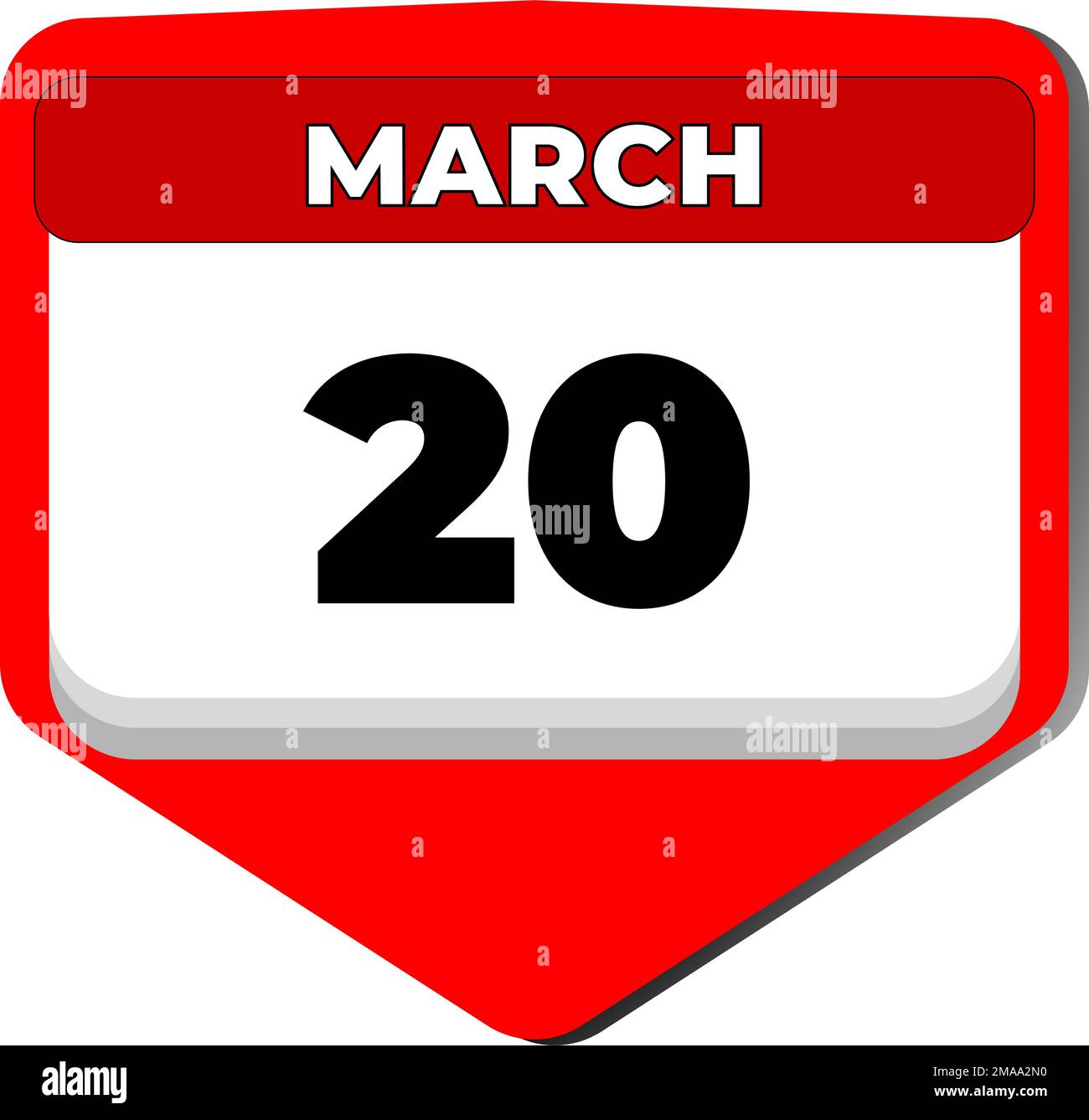 20 marzo vettore icona calendario giorno. 20 marzo. Ventesimo giorno di marzo. 20th numero di data. calendario di 20 giorni. Data venti. Indipendenza della Tunisia Illustrazione Vettoriale
