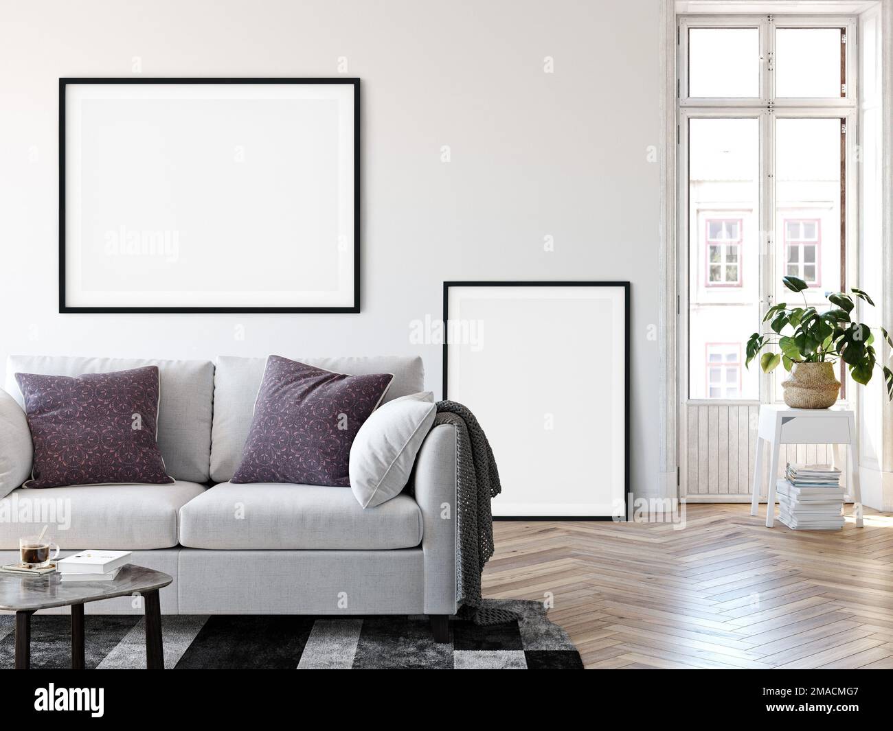 mockup dalla stanza interna con cornice e sfondo Foto Stock