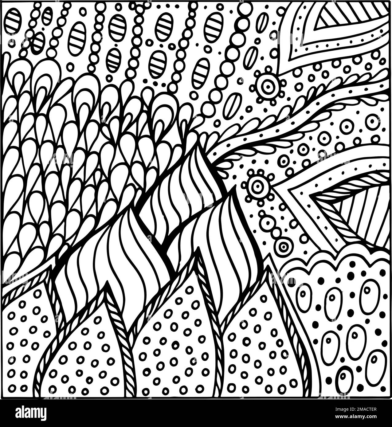Ornamento floreale di zendoodle ornato con motivi botanici e fiori. Pagina da colorare trippy di Zendoodle per gli adulti. Disegno astratto del modello psichedelico Illustrazione Vettoriale
