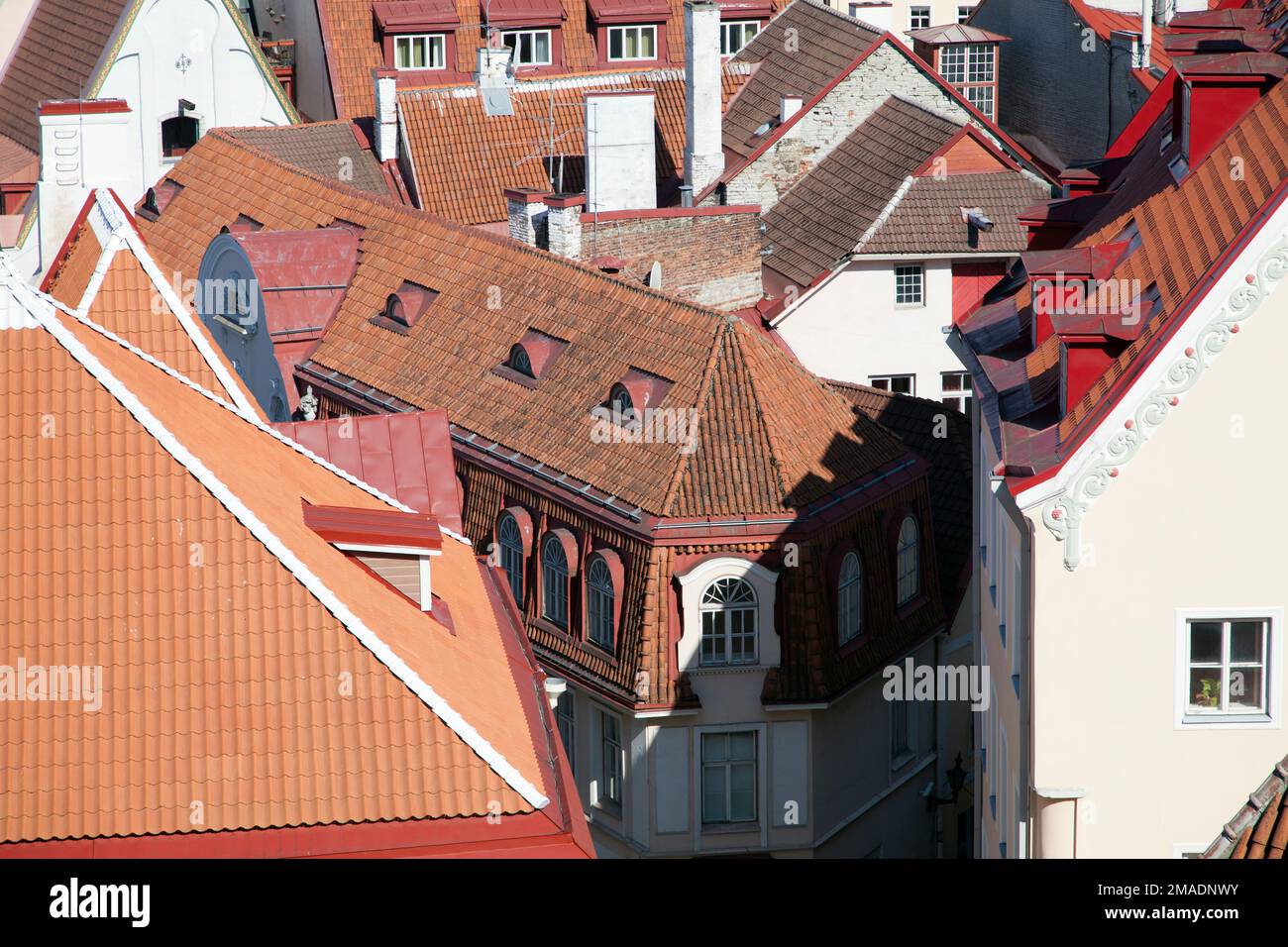 Estonia, Tallinn, vista dei tetti sopra la vecchia Tallinn. Foto Stock