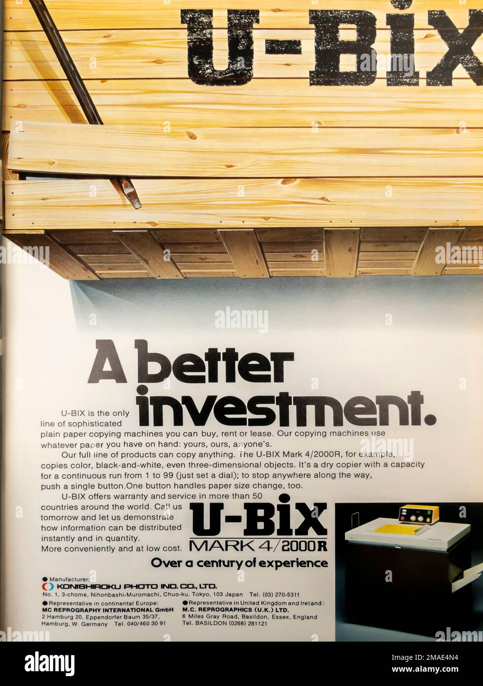 U-bix annuncio pubblicitario su una rivista 1976 Foto Stock