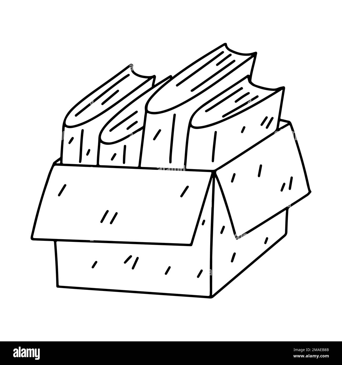 Scatola con libri all'interno in stile doodle disegnato a mano. Illustrazione vettoriale del concetto di Bookcrossing. Libri gratuiti da leggere e scambiare Illustrazione Vettoriale