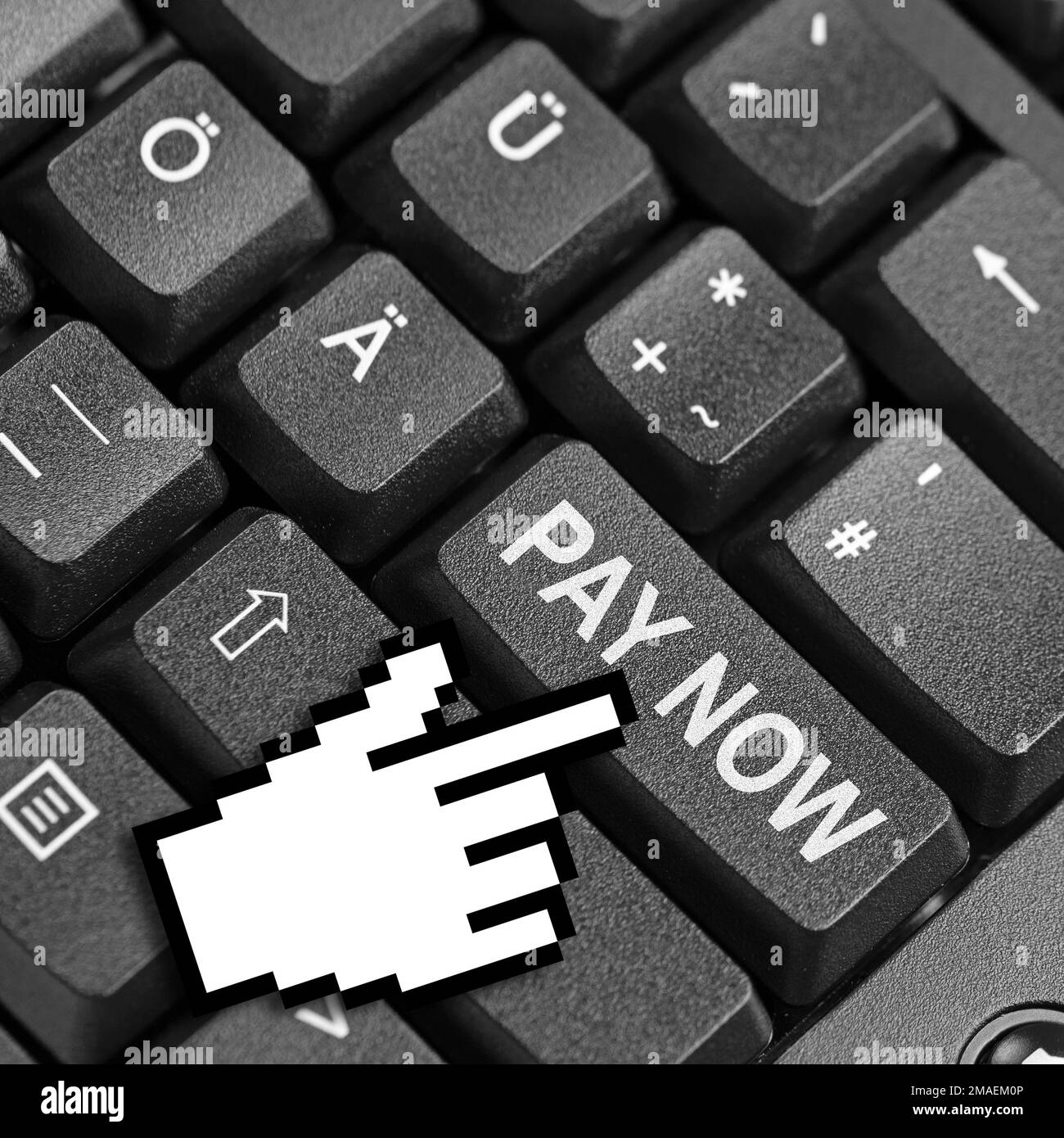 Tastiera con tasto Pay now e cursore Foto Stock