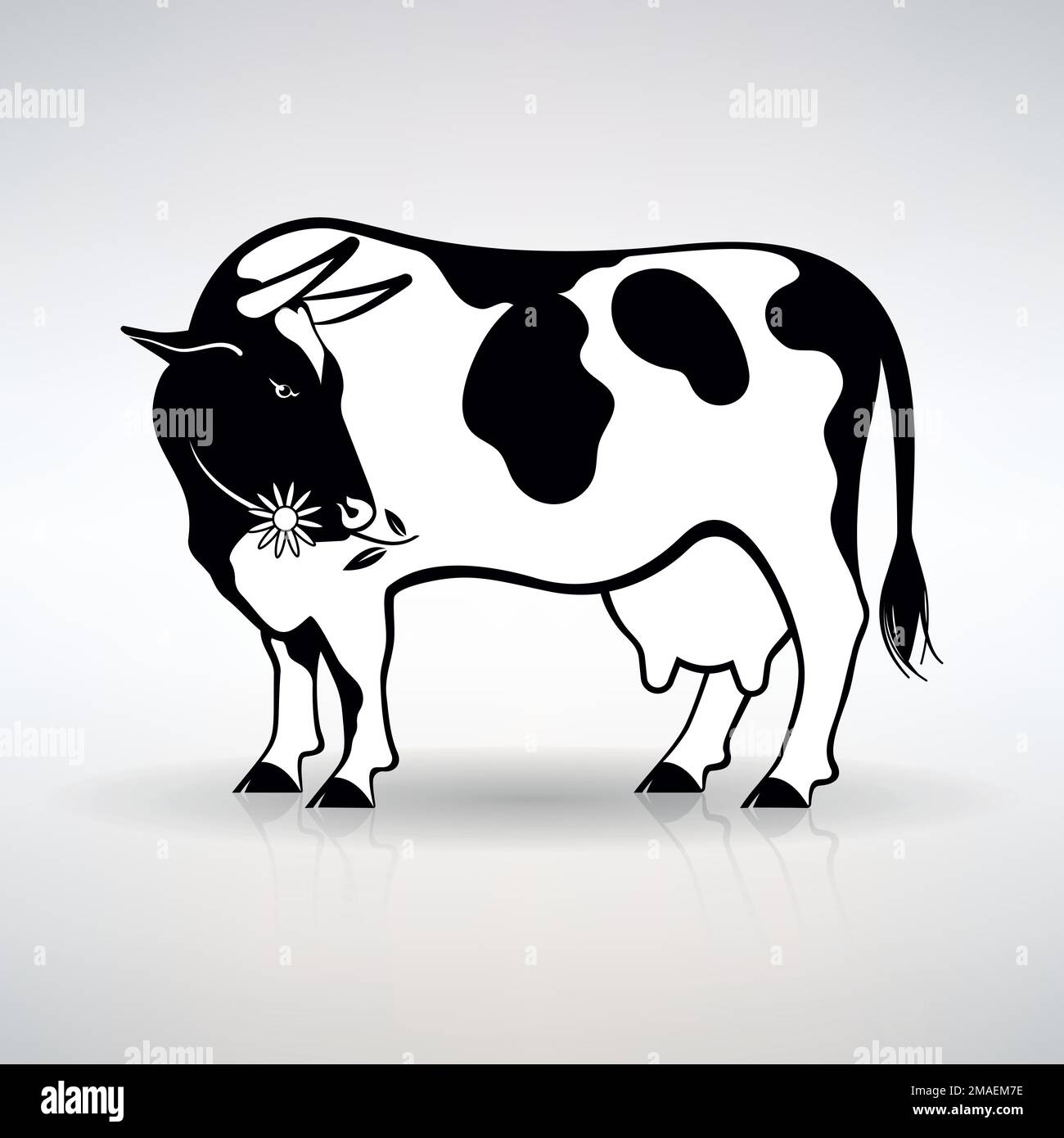 silhouette di una mucca da latte su sfondo chiaro Illustrazione Vettoriale