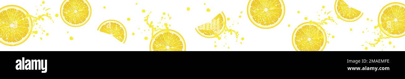 banner orizzontale con succosa fette di limone su sfondo bianco Illustrazione Vettoriale
