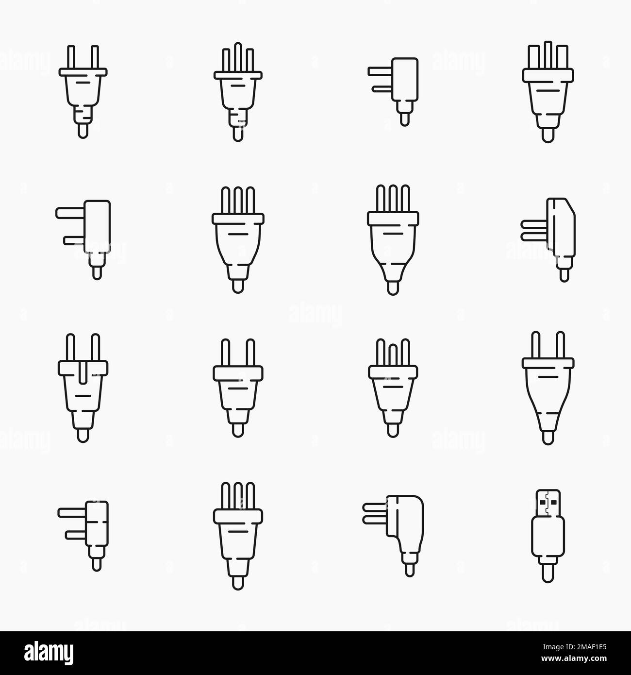 spina di alimentazione standard mondiali icone di linea impostare vettore piatto illustrazione Illustrazione Vettoriale