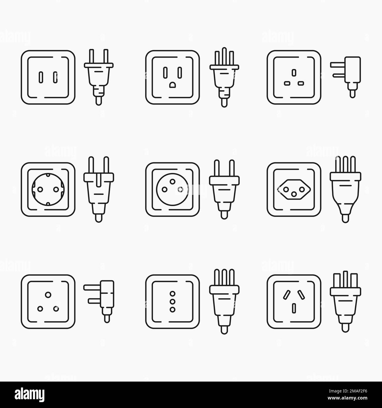 presa di corrente standard mondo icone di linea set vettoriale illustrazione piatta Illustrazione Vettoriale