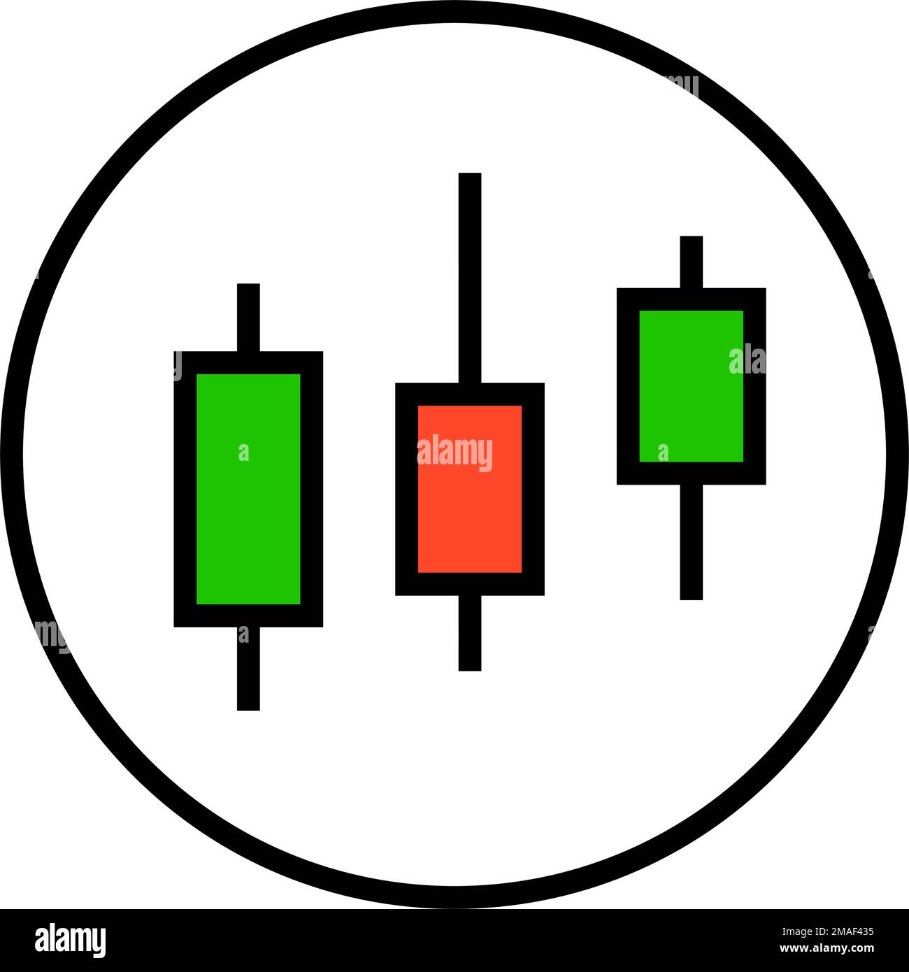Icona rotonda del grafico a candeletta. Fluttuazione del prezzo delle azioni. Vettore modificabile. Illustrazione Vettoriale