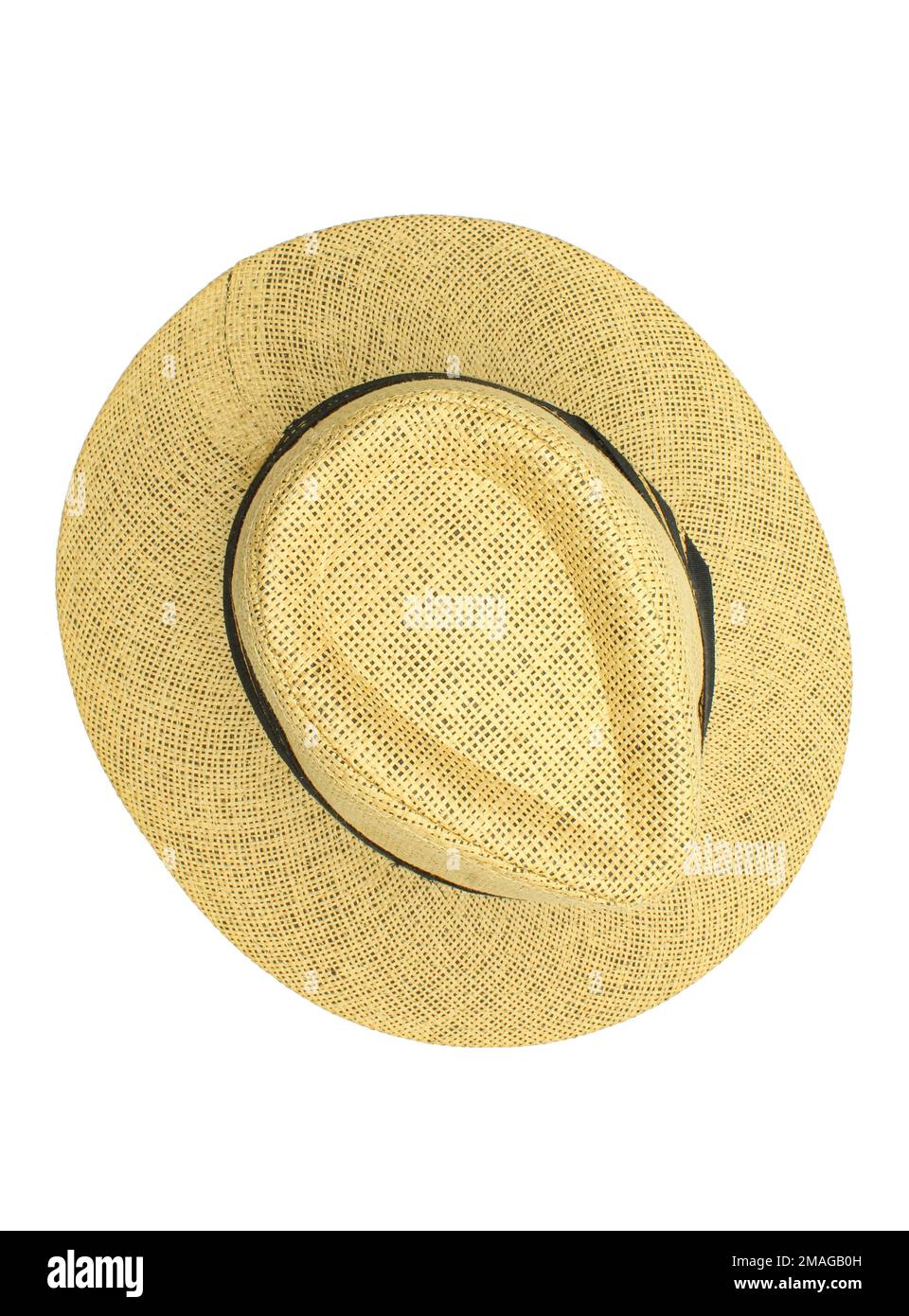 Elegante cappello in paglia per gli uomini sopra isolato su sfondo bianco Foto Stock