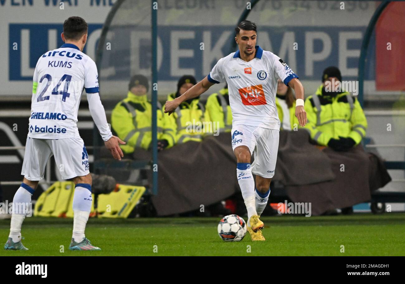 Marcinelle, Belgio. 19th Jan, 2023. Ibrahim Salah (16) di Gent ha