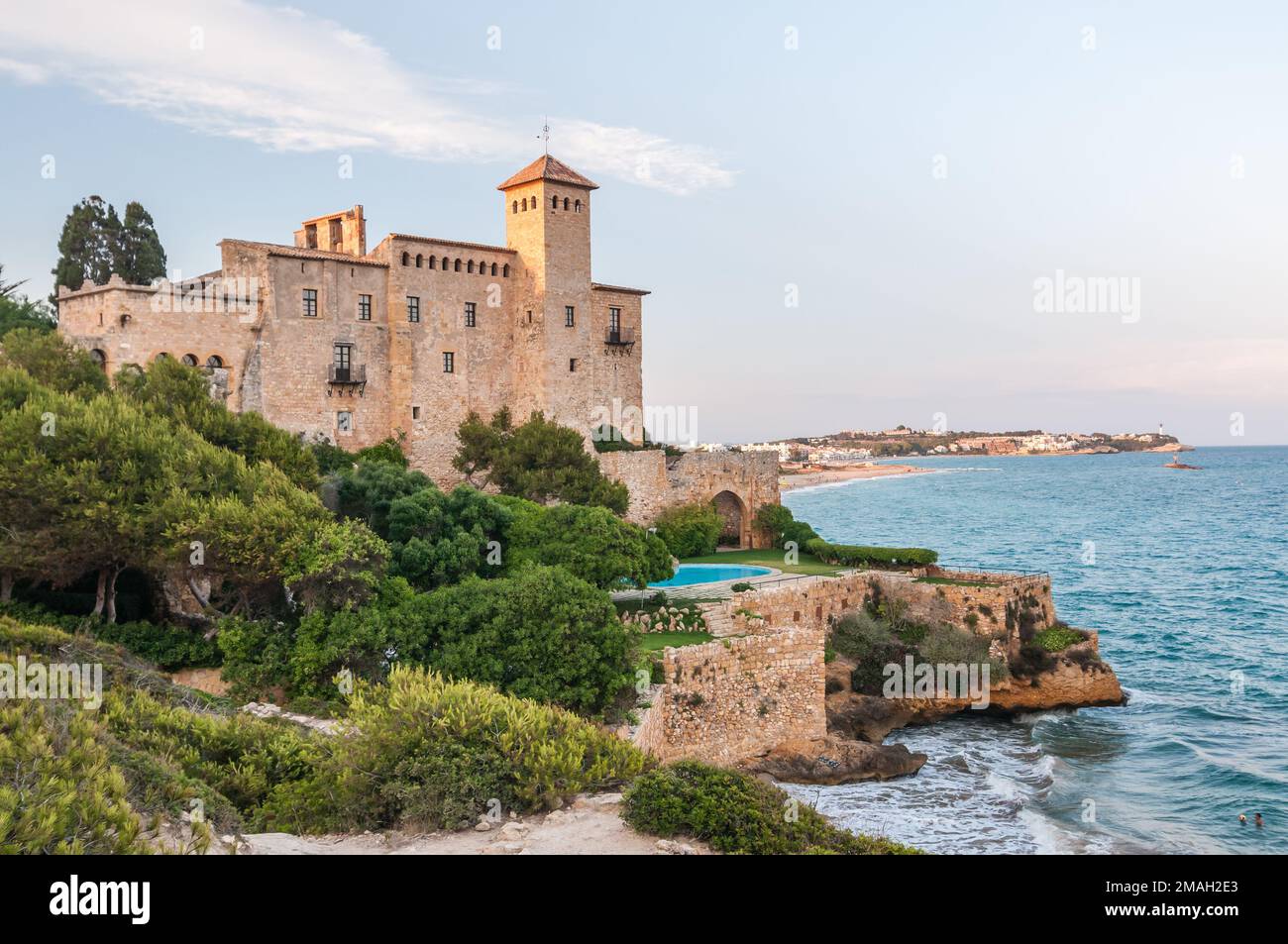 Vista del castello di Tamarit, Tarragona, Catalogna, Spagna Foto Stock