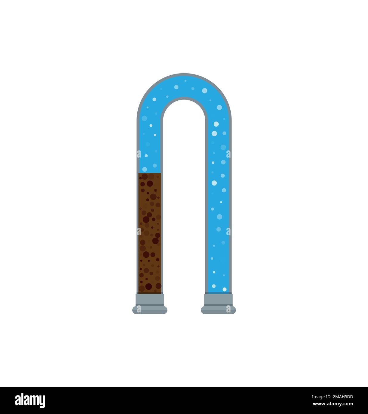 Un'illustrazione del materiale vettoriale con tubo intasato e rifiuti all'interno isolati su uno sfondo bianco. Il tubo sezionale è ostruito, acqua morchia. Uno sto piatto Illustrazione Vettoriale