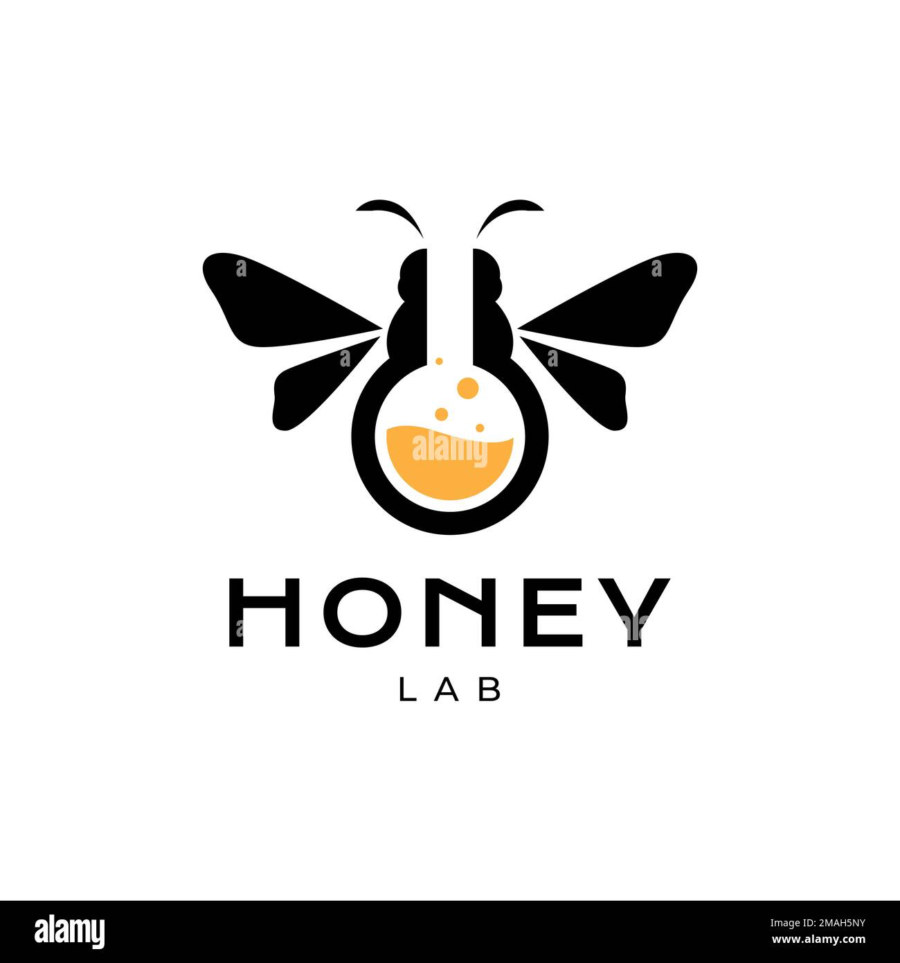 scienza laboratorio vetro miele ape flying logo disegno vettore icona modello di illustrazione Illustrazione Vettoriale