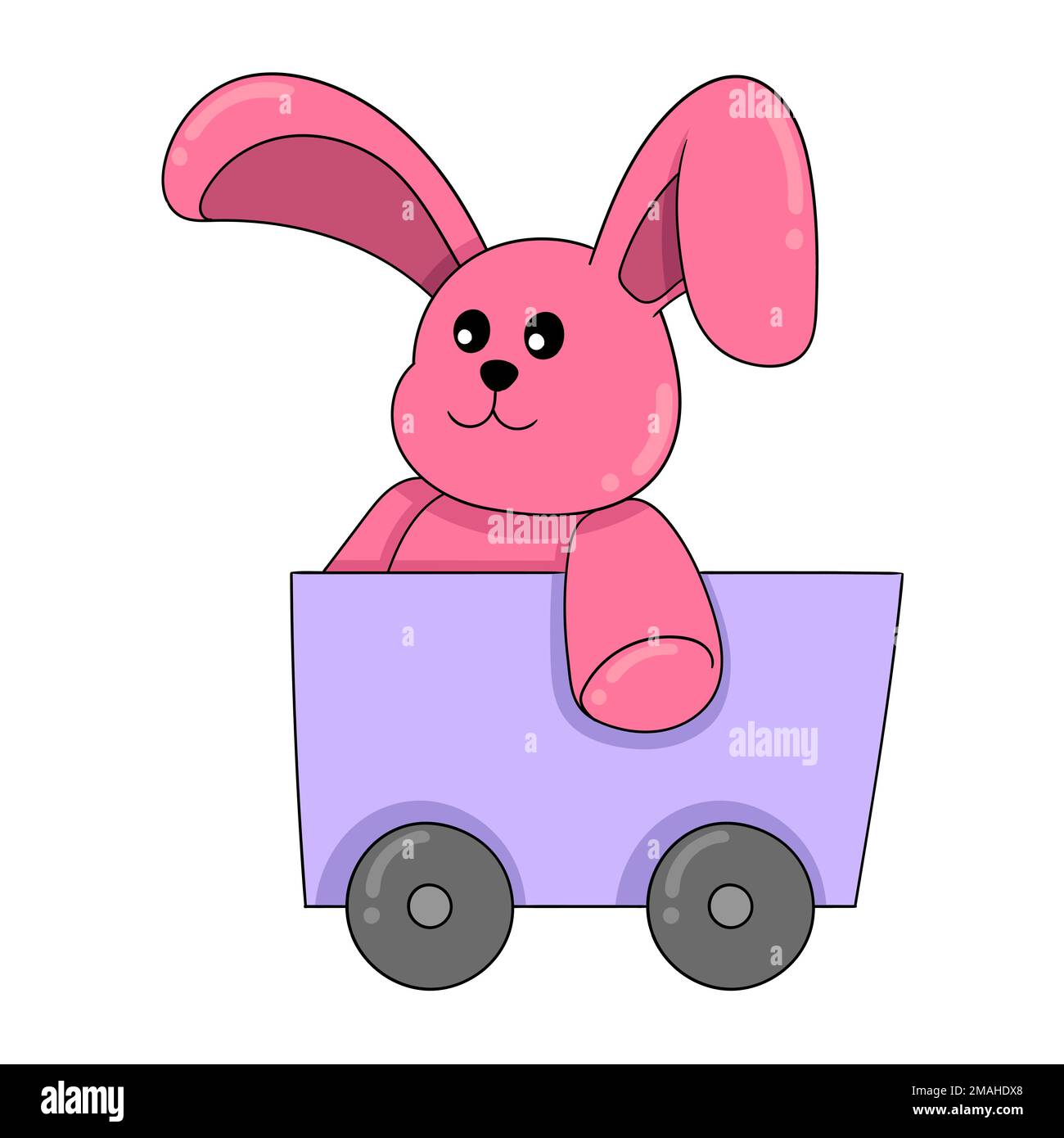 la bambola rossa di coniglio è seduta nella slitta Illustrazione Vettoriale