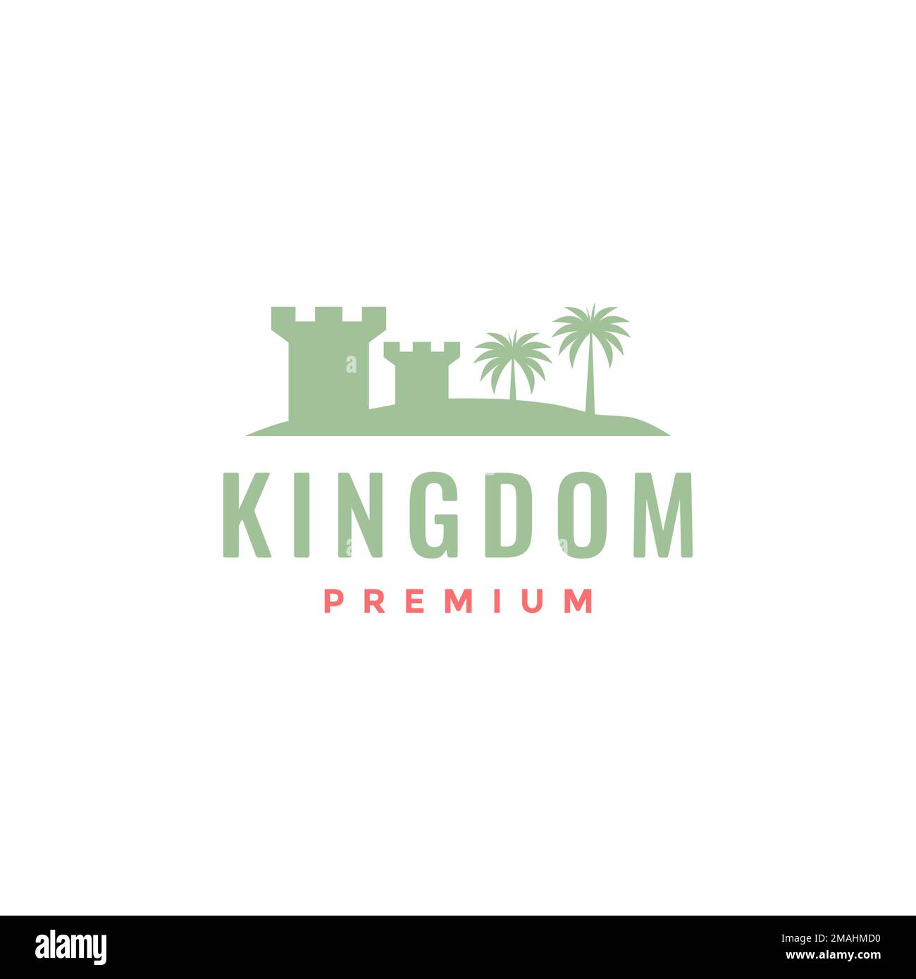 cancello monumento castello regno con palma logo disegno vettore icona modello di illustrazione Illustrazione Vettoriale