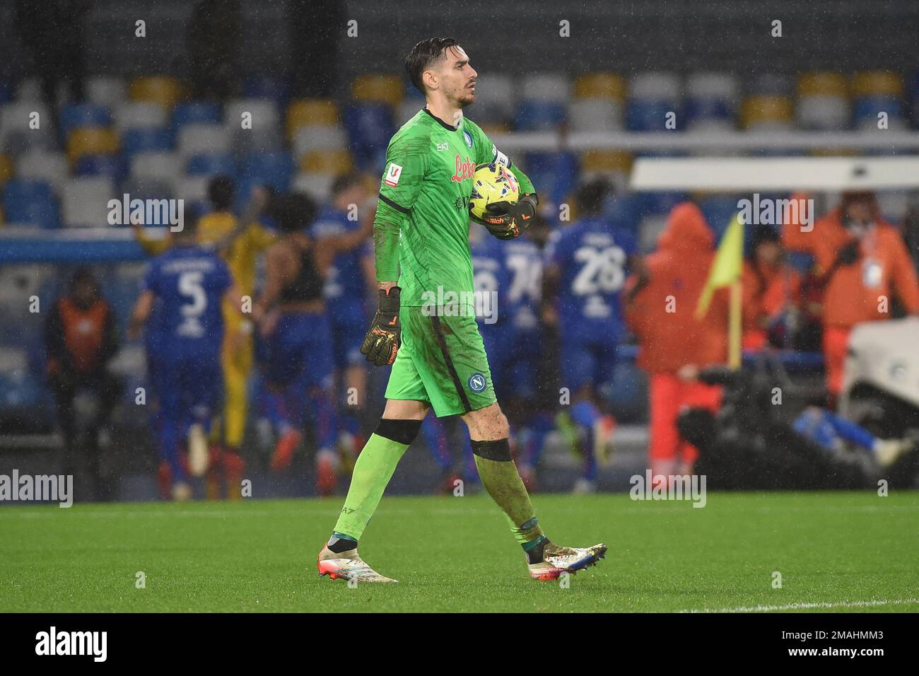 Napoli, Italia. 18 Jan, 2023. Alex Meret della SSC Napoli sembra deluso alla fine della partita della Coppa Italia tra SSC Napoli e i cremonesi americani alla S Foto Stock